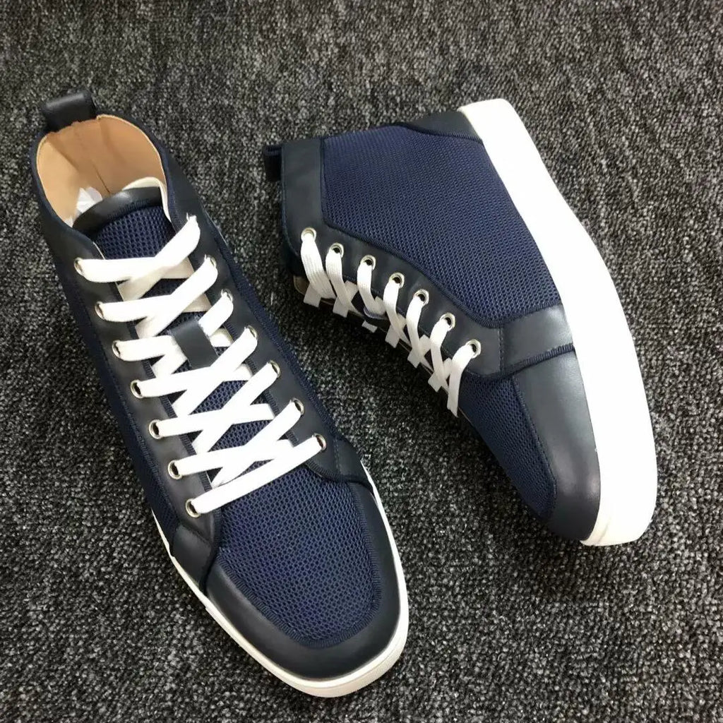 Sneakers Montantes Cuir Color-Block Bleu Homme EU 38-47 – CLEVI Paris