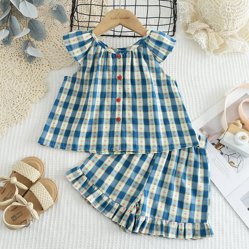 Ensemble fille haut et short à carreaux – CLEVI Paris