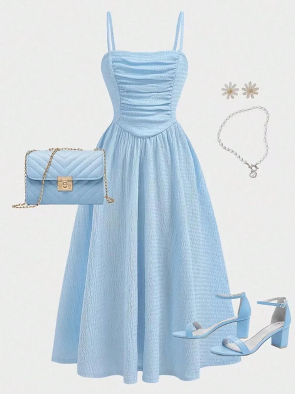 Robe ado bleue à col carré sans manches – CLEVI Paris
