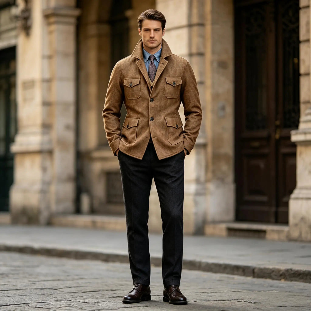 Veste homme en laine mélangée, 4 poches – CLEVI Paris