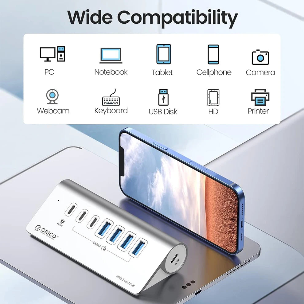 Docking Station ORICO USB-C 10Gbps 4 7 Ports PD60W Aluminium PC Mac – CLEVI Paris