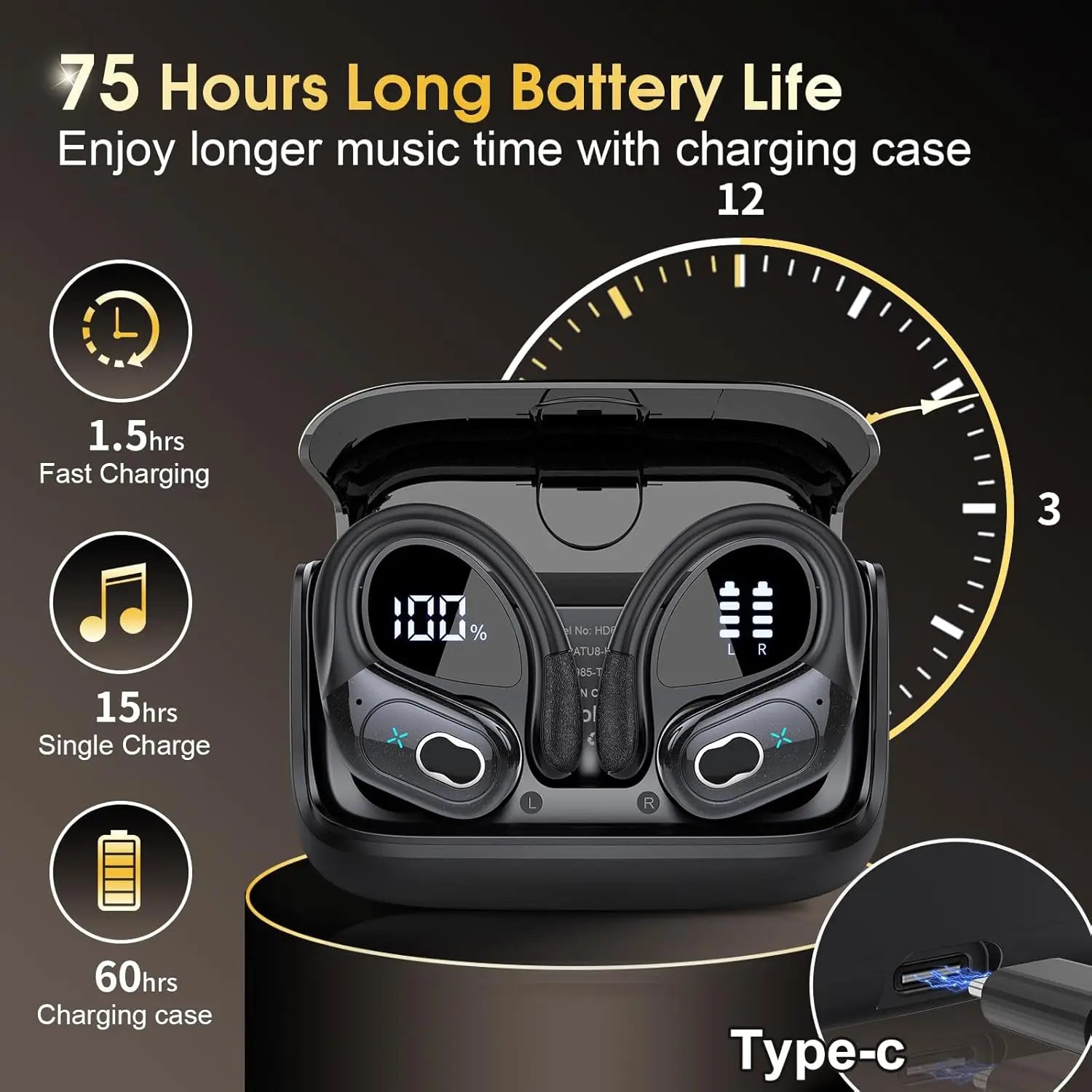 Écouteurs TWS GDLYL HD65 Bluetooth 5.4 75H LED IPX7 – CLEVI Paris