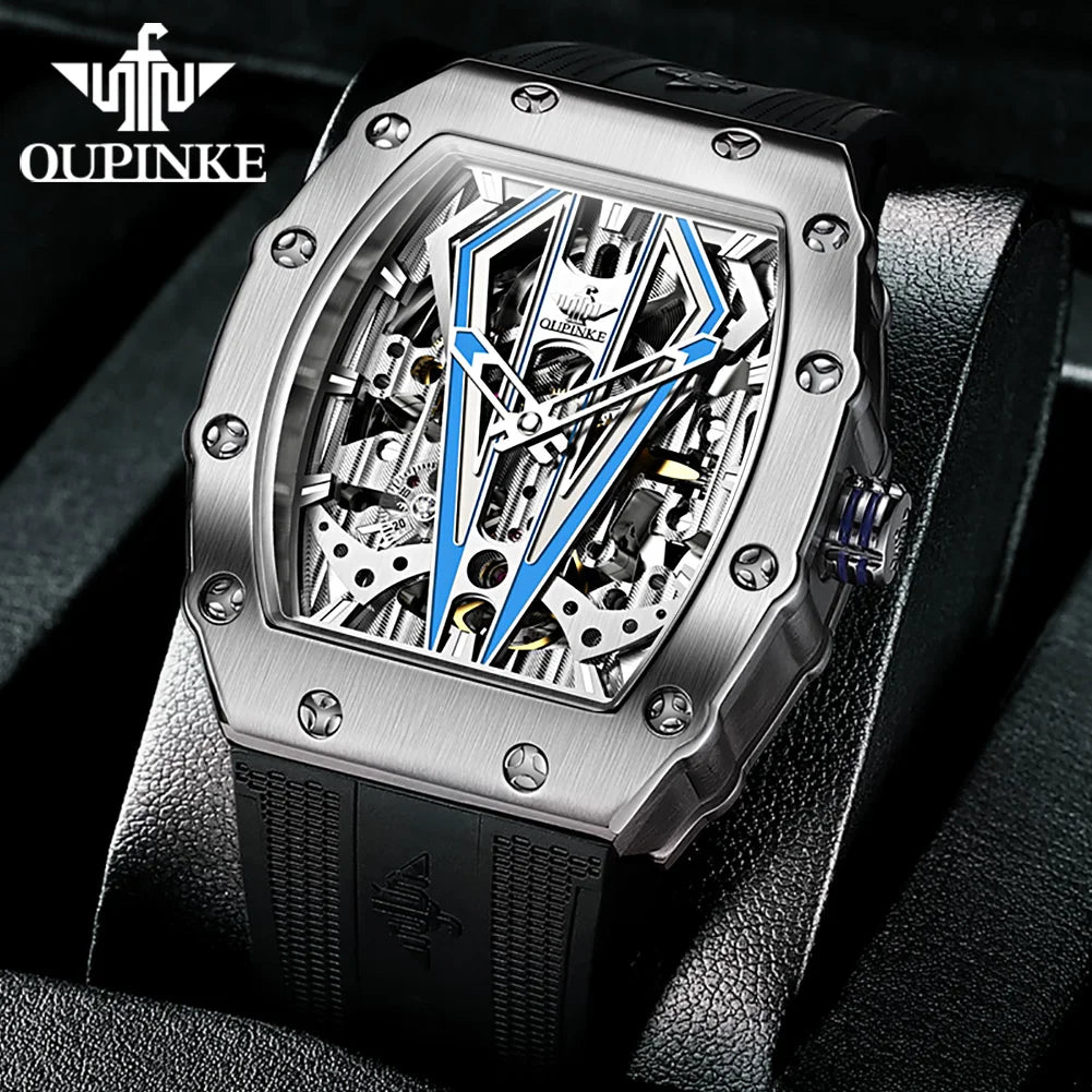 Montre Homme Automatique Squelette Tonneau Silicone Oupinke 3179 – CLEVI Paris