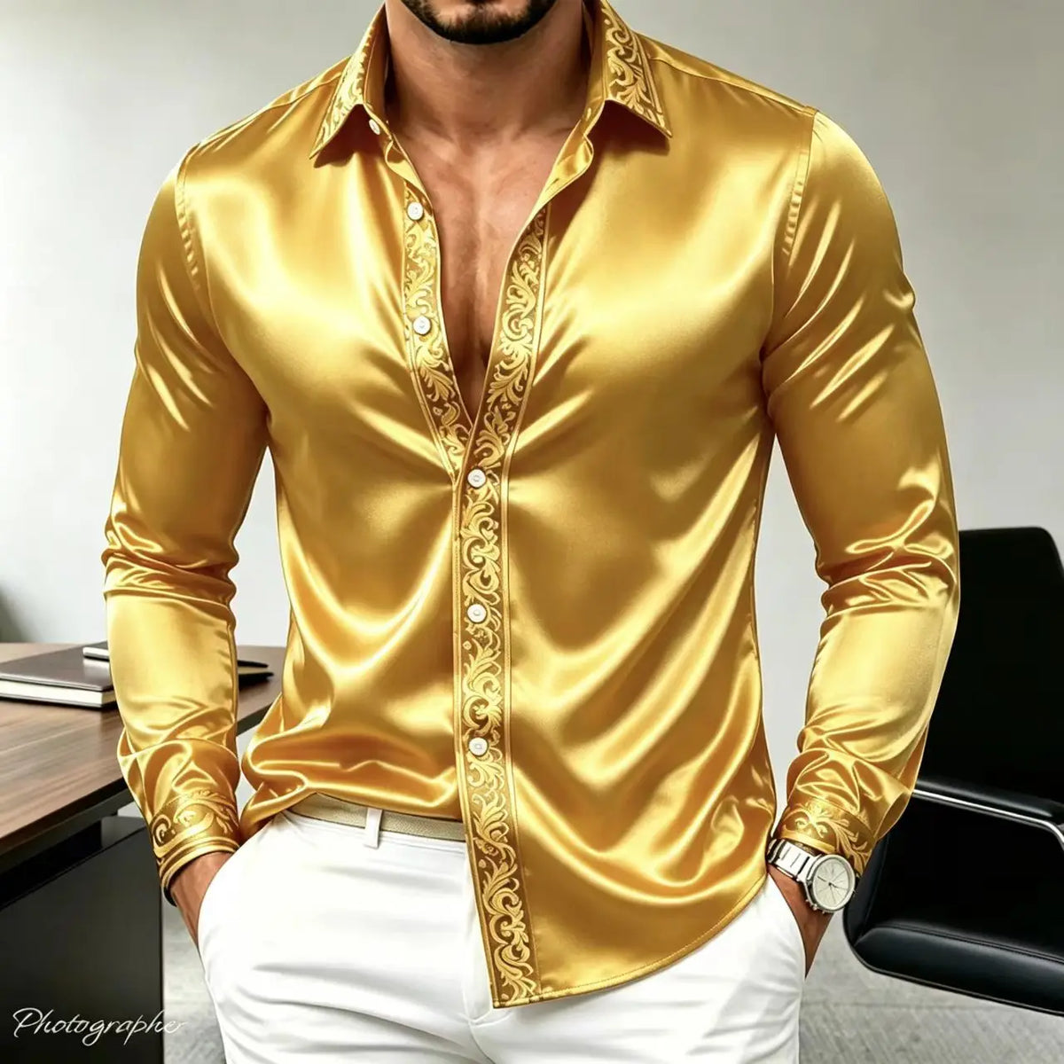 Chemise homme imprimé baroque à manches longues – CLEVI Paris