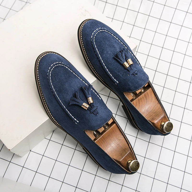Mocassins Suède Homme Slip-On Bout Pointu Gland – CLEVI Paris
