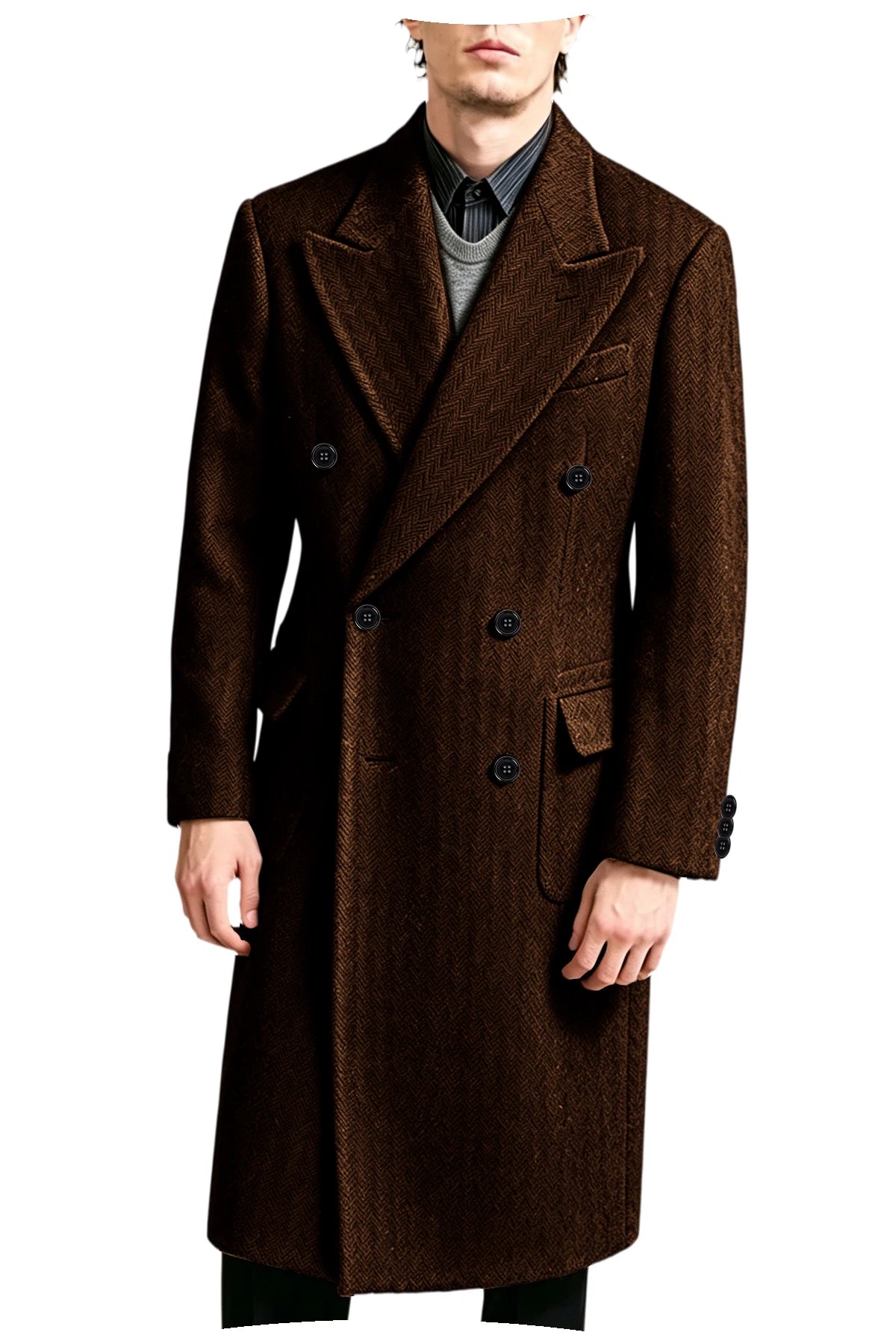 Manteau long homme tweed à chevrons – CLEVI Paris