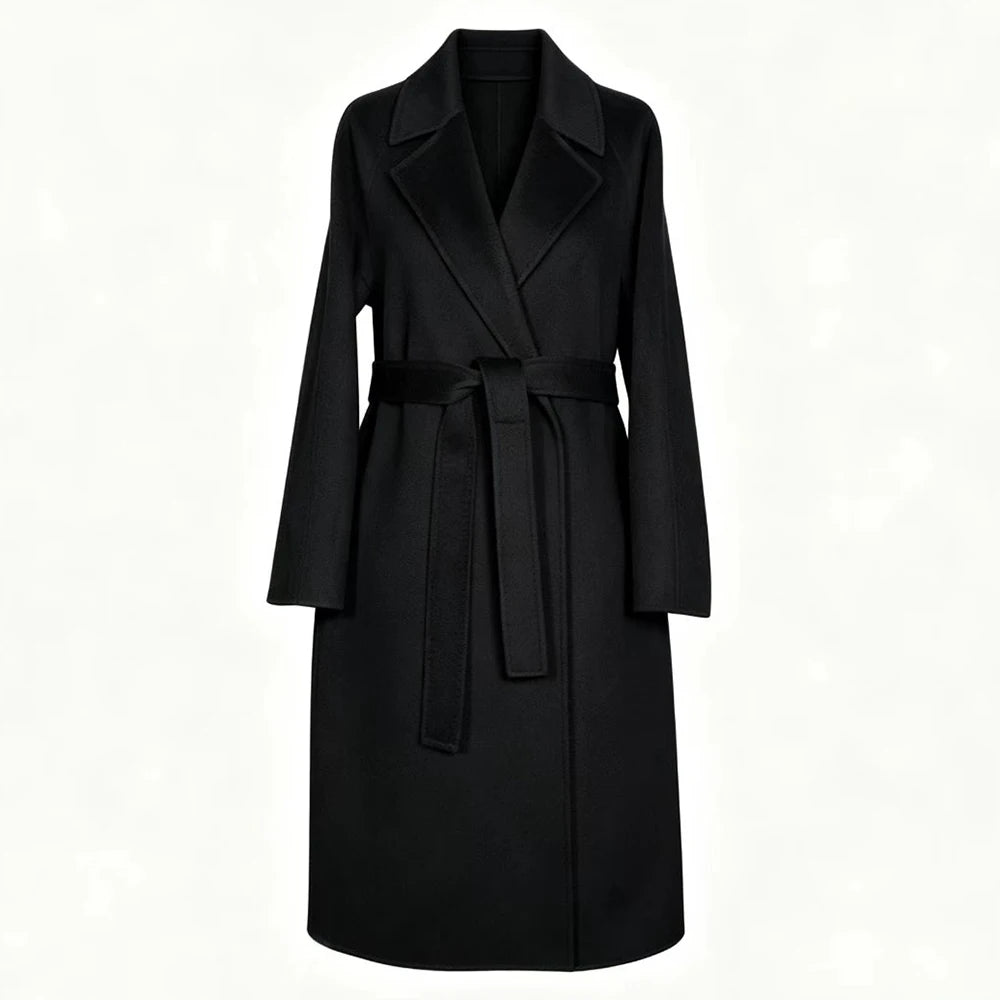 Manteau long ceinturé en laine femme – CLEVI Paris