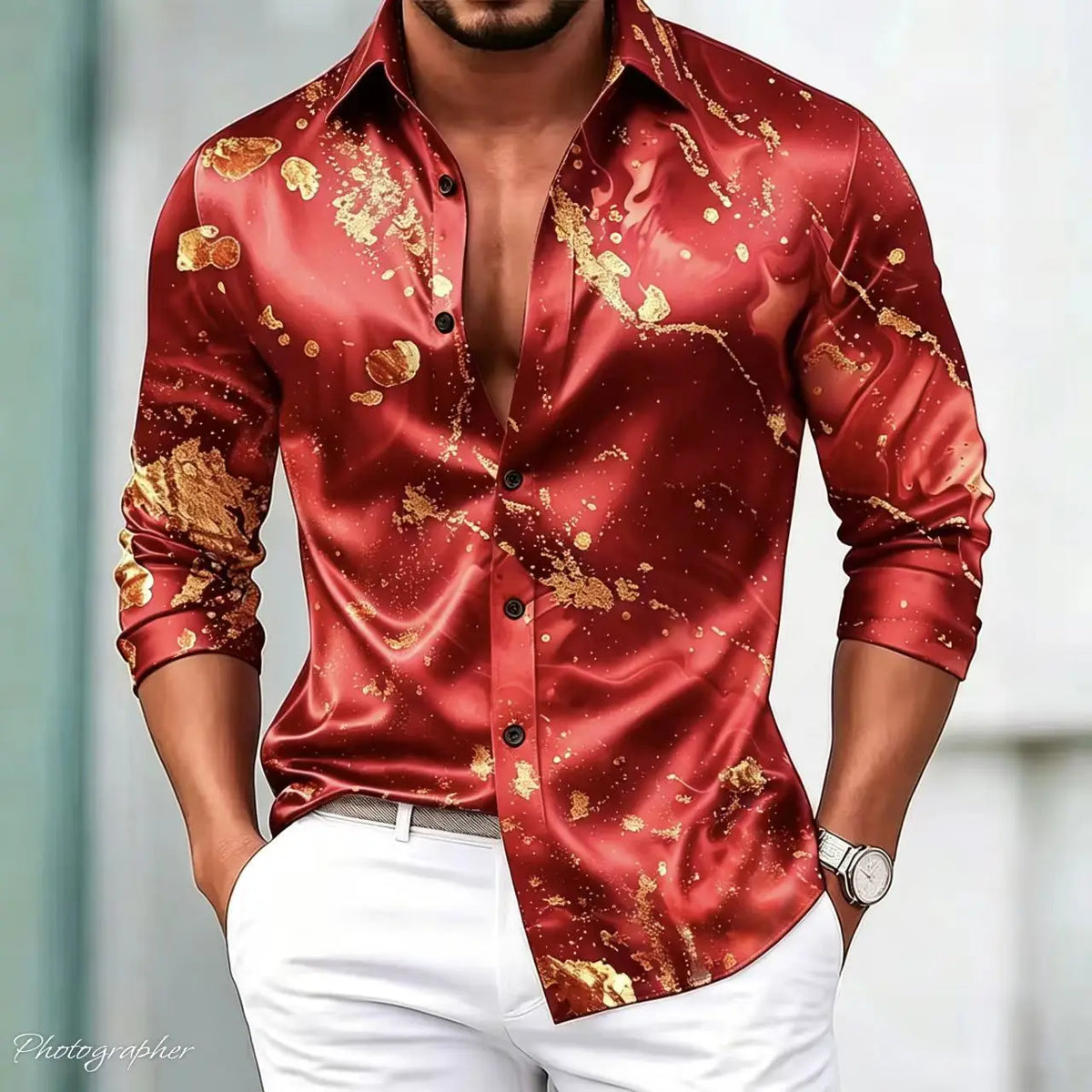 Chemise Homme Satinée à Motif Imprimé – CLEVI Paris