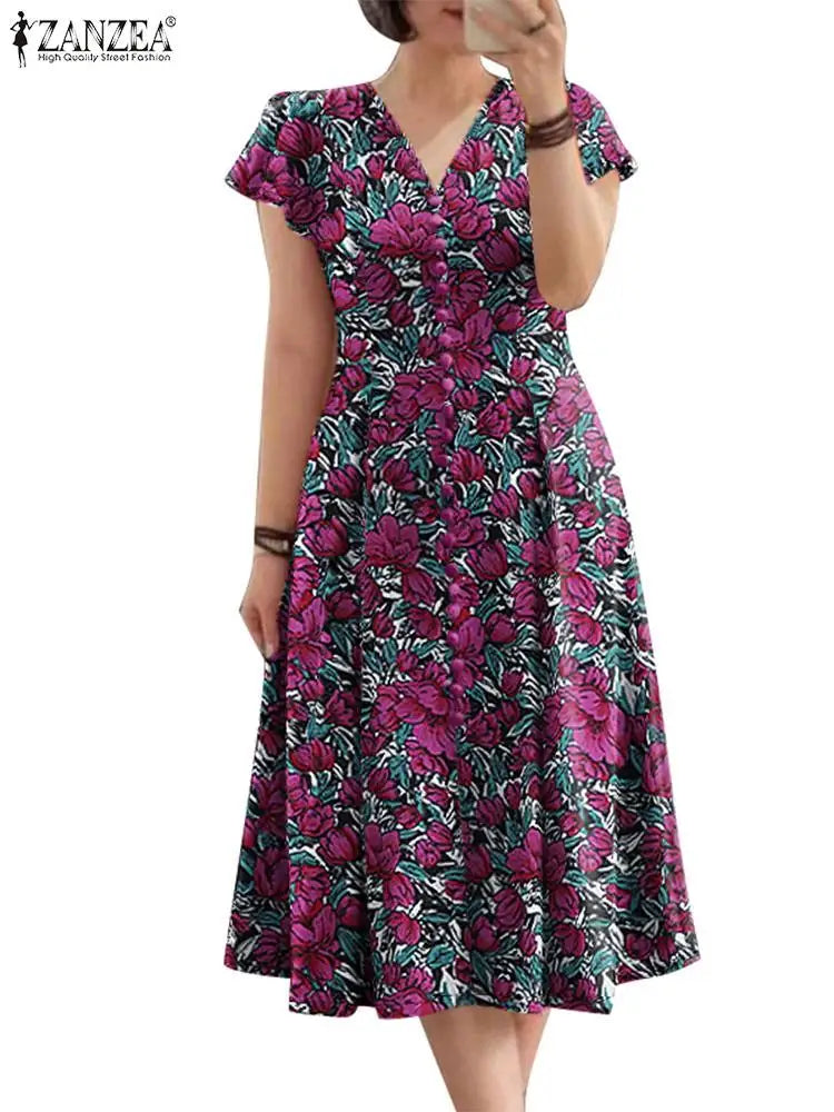 Robe Femme Col V Imprimé Floral Manches Papillon Volants Taille Cintrée Bohème – CLEVI Paris