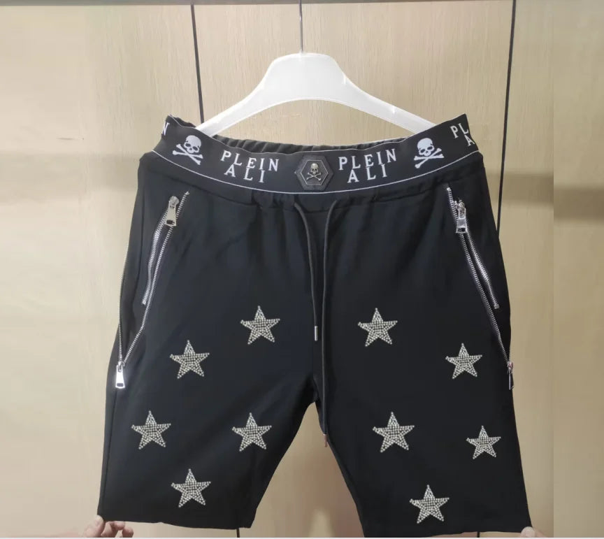 Short Homme Casual Strass Luxe PLEIN ALI – Hip Hop Coupe Ample Cordon – 27 Coloris, S à XXXL – CLEVI Paris
