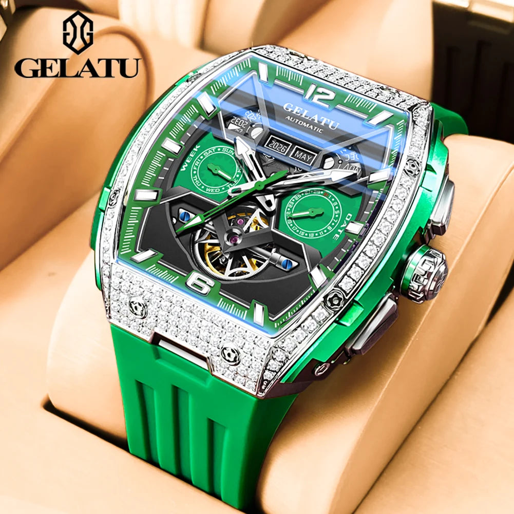 OUPINKE 6016 Montre Homme Automatique Diamants Squelette Saphir – CLEVI Paris
