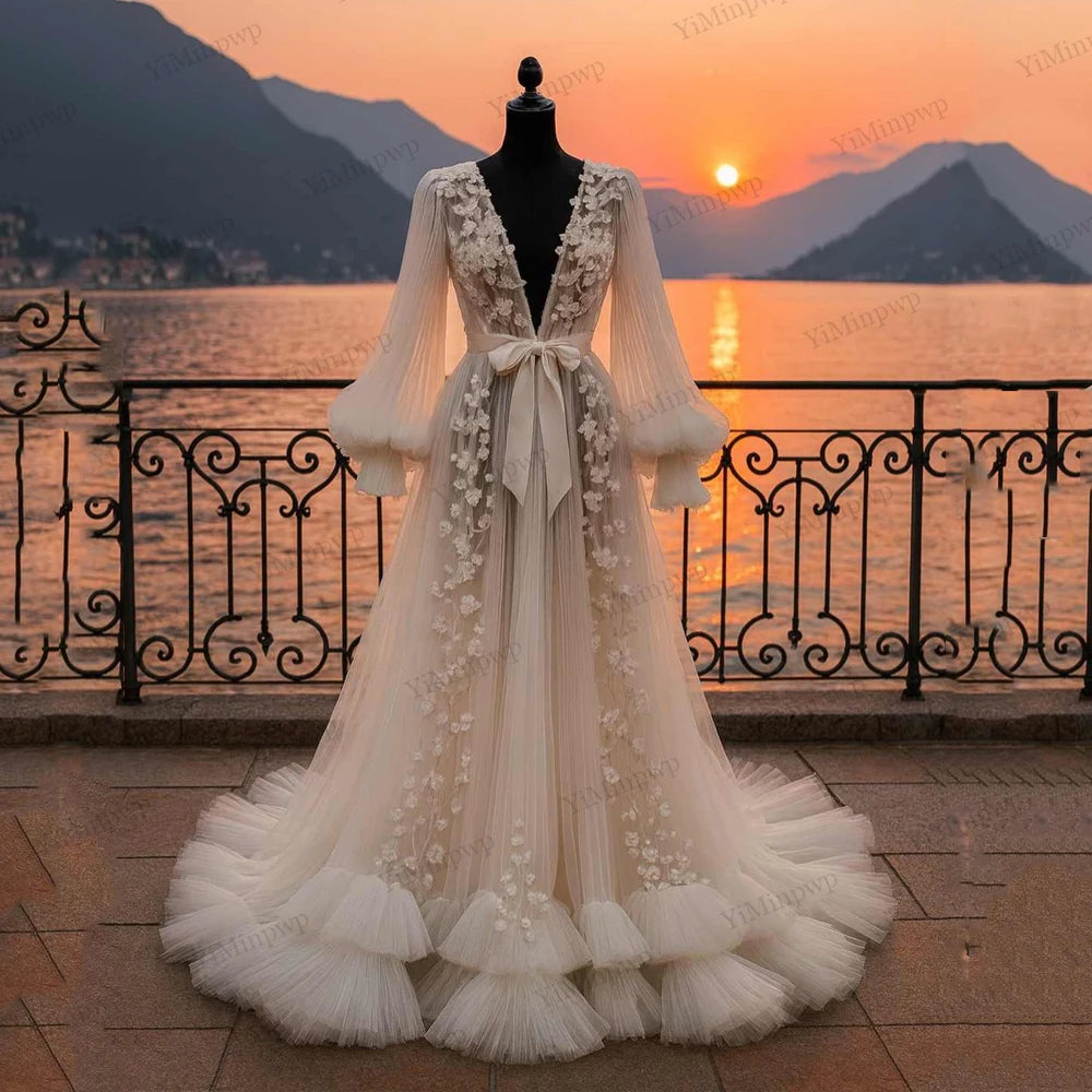 Robe de mariée à manches bouffantes – CLEVI Paris