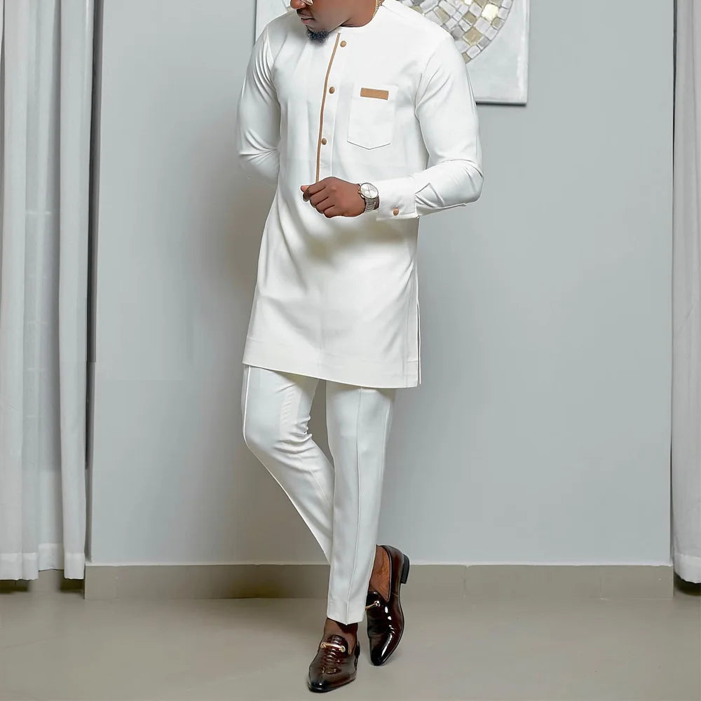 Kaftan Agbada Homme Style Africain 2 Pièces Veste Manches Longues + Pantalon Mariage Cérémonie S-XXL – CLEVI Paris