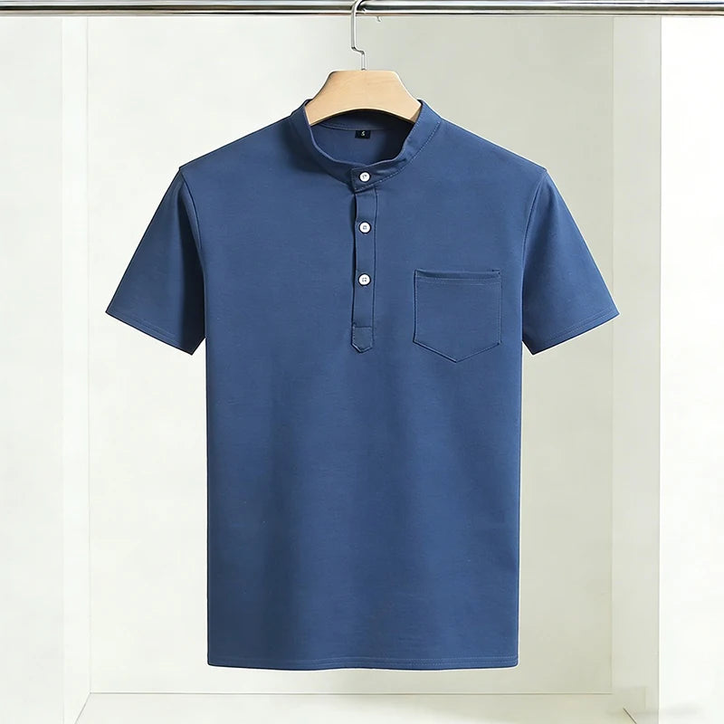 T-Shirt Col Tunisien Homme Manches Courtes Poche Poitrine – CLEVI Paris
