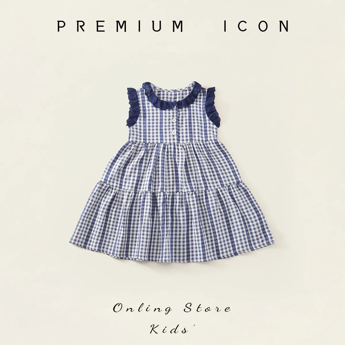 Robe fille bleue à carreaux en coton – CLEVI Paris