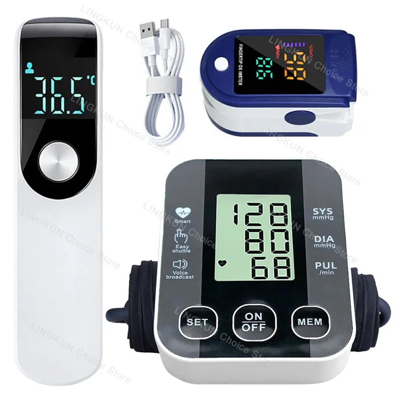 Kit Santé 3-en-1 Tensiomètre Bras Thermomètre Oxymètre Certifié CE – CLEVI Paris