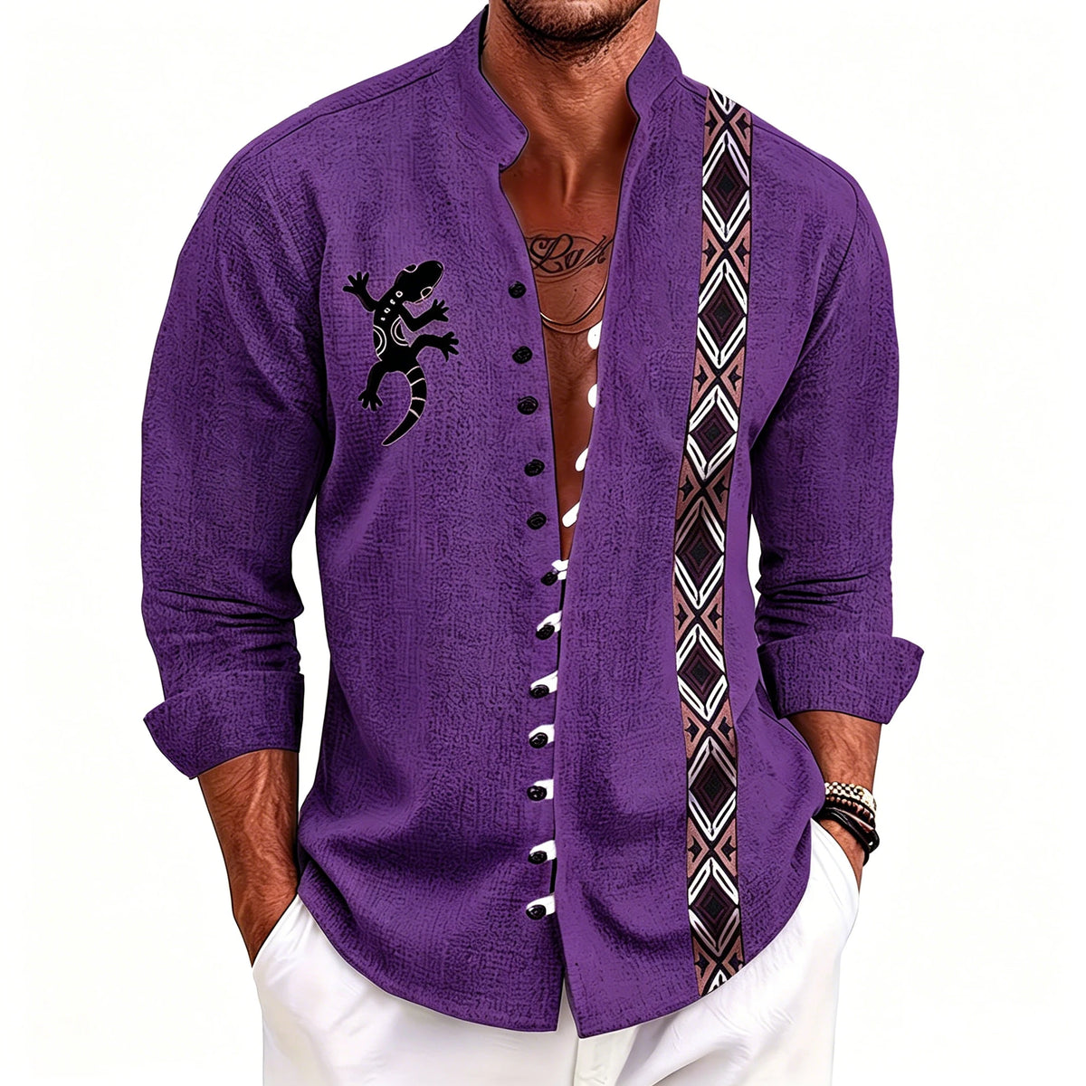 Chemise homme géométrique à rayures – CLEVI Paris