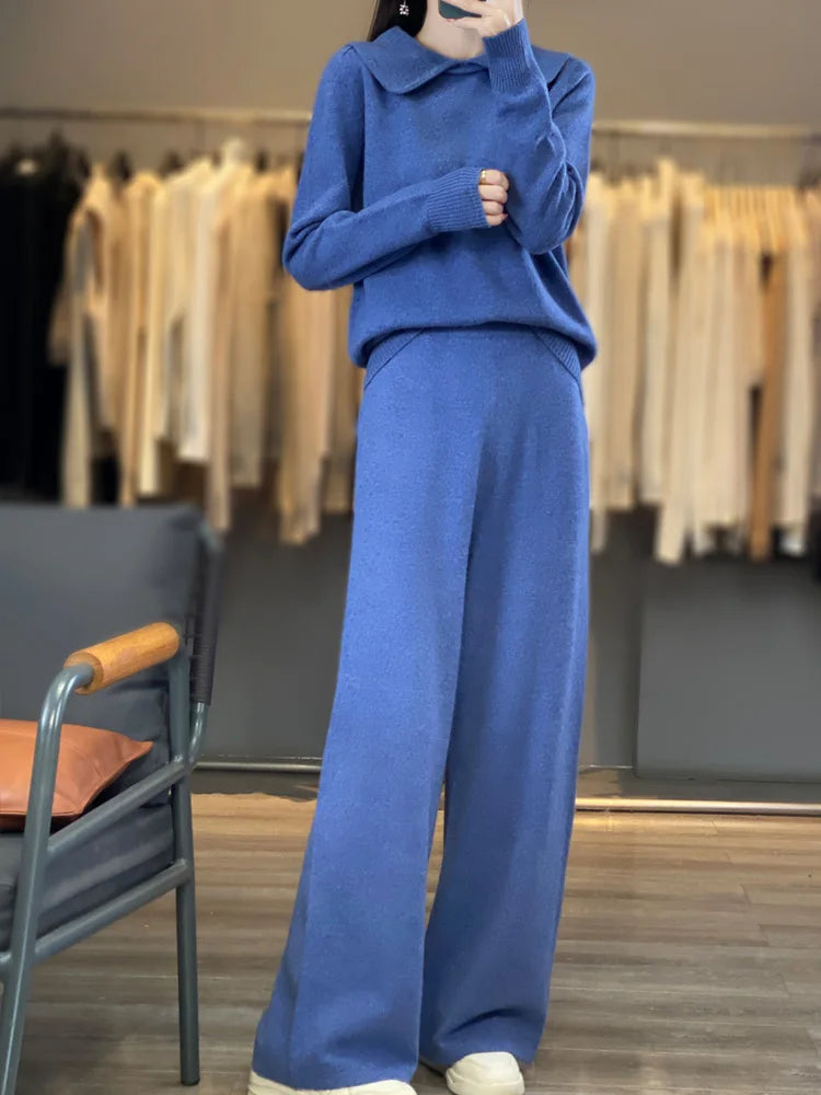 Ensemble mérinos femme, pull à col rabattu – CLEVI Paris