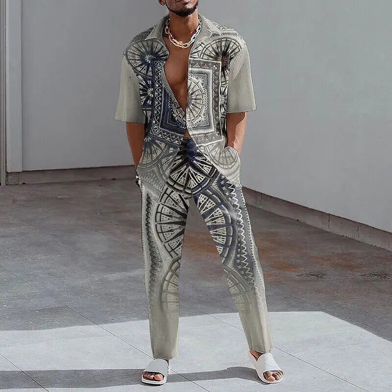 Ensemble 2 Pièces Homme Imprimé 3D Chemise & Pantalon Été – CLEVI Paris