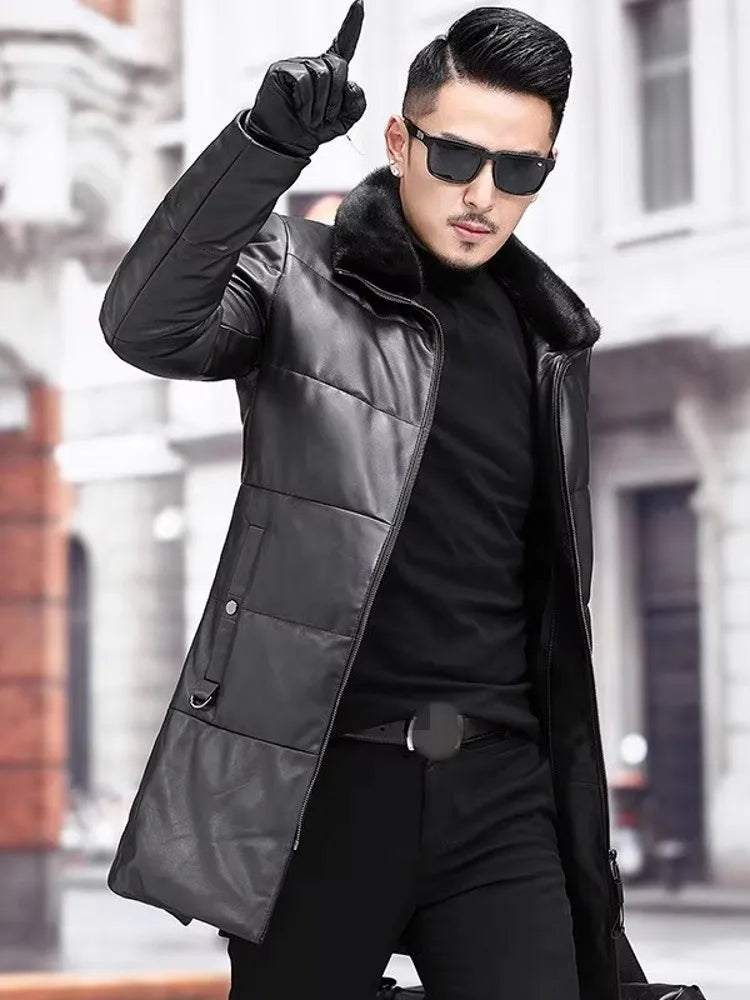 Manteau homme noir en cuir de mouton – CLEVI Paris