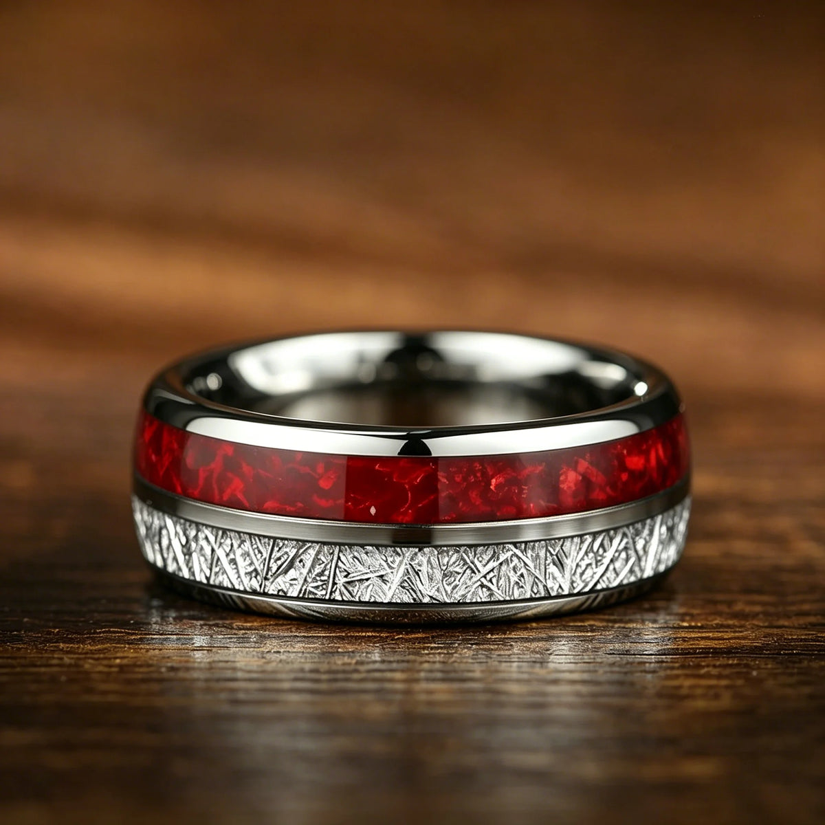 Bague Unisexe Opale Rouge et Météorite – CLEVI Paris