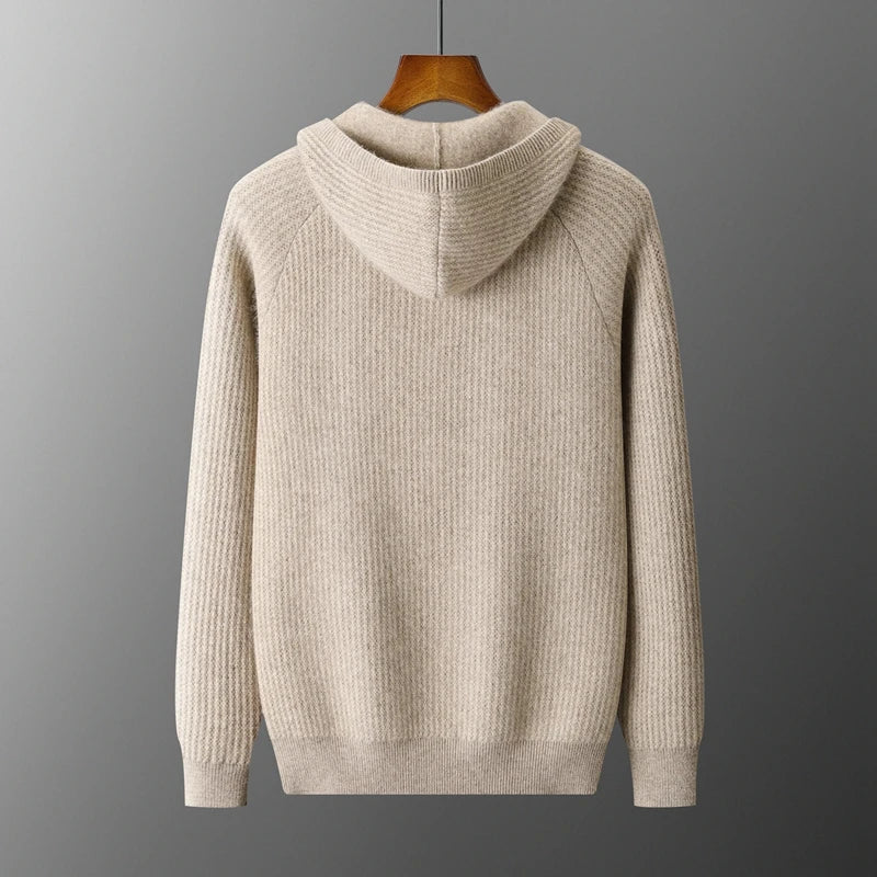 Cardigan Homme 100% Laine Mérinos MVLYFLRT – Zippé Capuche Tricot Épais Manches Longues – 5 Coloris, S à XXL – CLEVI Paris