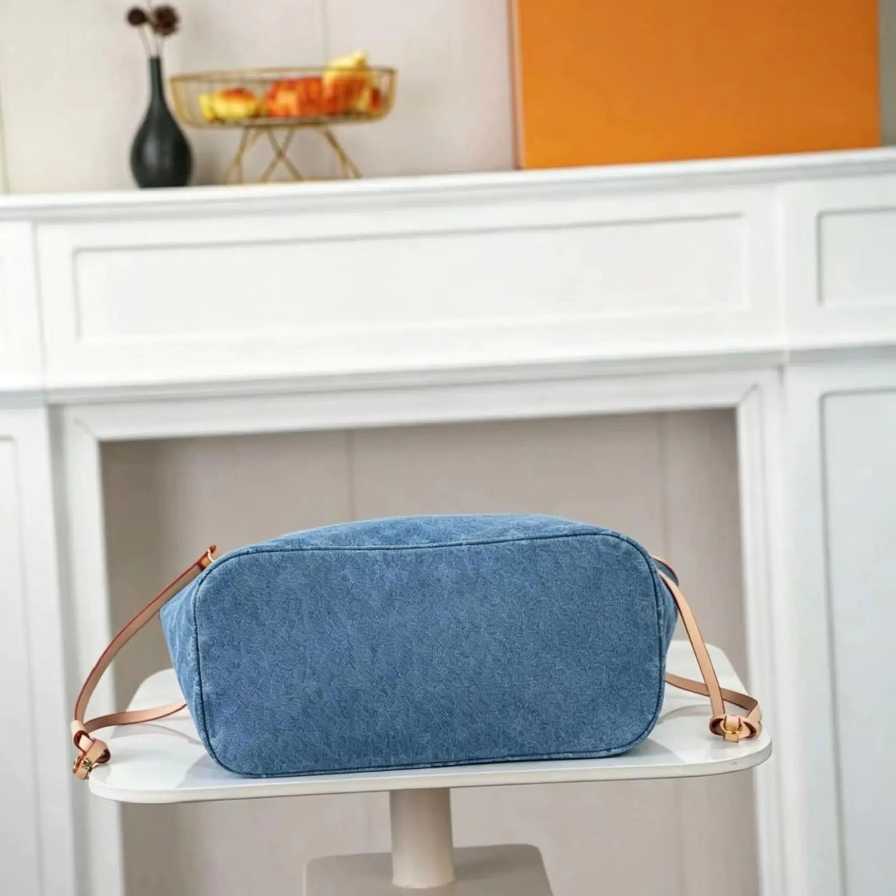 Grand Sac Cabas Femme Denim Lavé Bleu Bordures Cuir Mini Pochette Détachable – CLEVI Paris