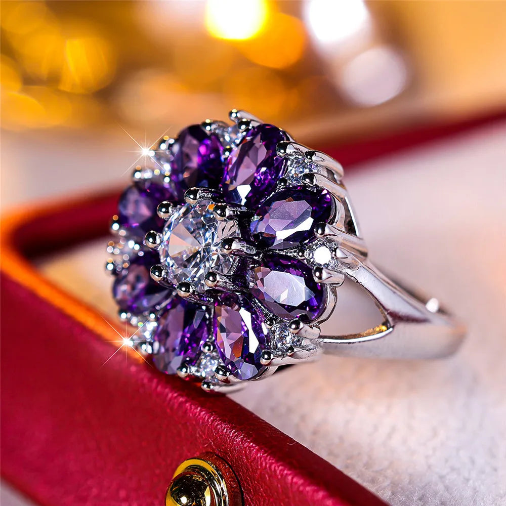 Bague fleur en cristal violet femme – CLEVI Paris