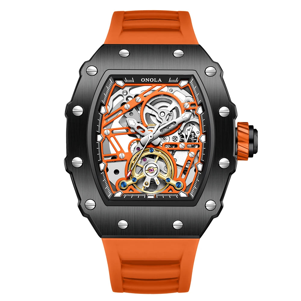 Montre Automatique Homme Onola ON-3854 Tourbillon Squelette Tonneau Silicone – CLEVI Paris