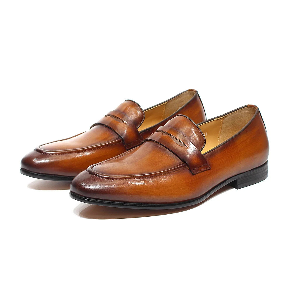 Penny Loafer Cuir Véritable Homme Peint à la Main Slip-On Mariage & Business – CLEVI Paris