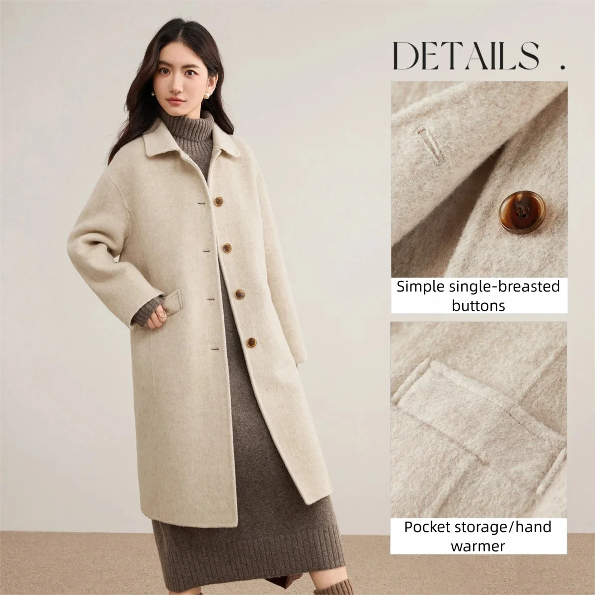 Manteau long femme en laine mélangée à col polo – CLEVI Paris