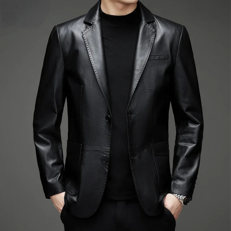 Veste homme en cuir de vachette boutonnée – CLEVI Paris