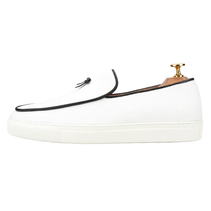 Loafers Slip-On Toile Ivoire Semelle Rehaussante Homme – CLEVI Paris
