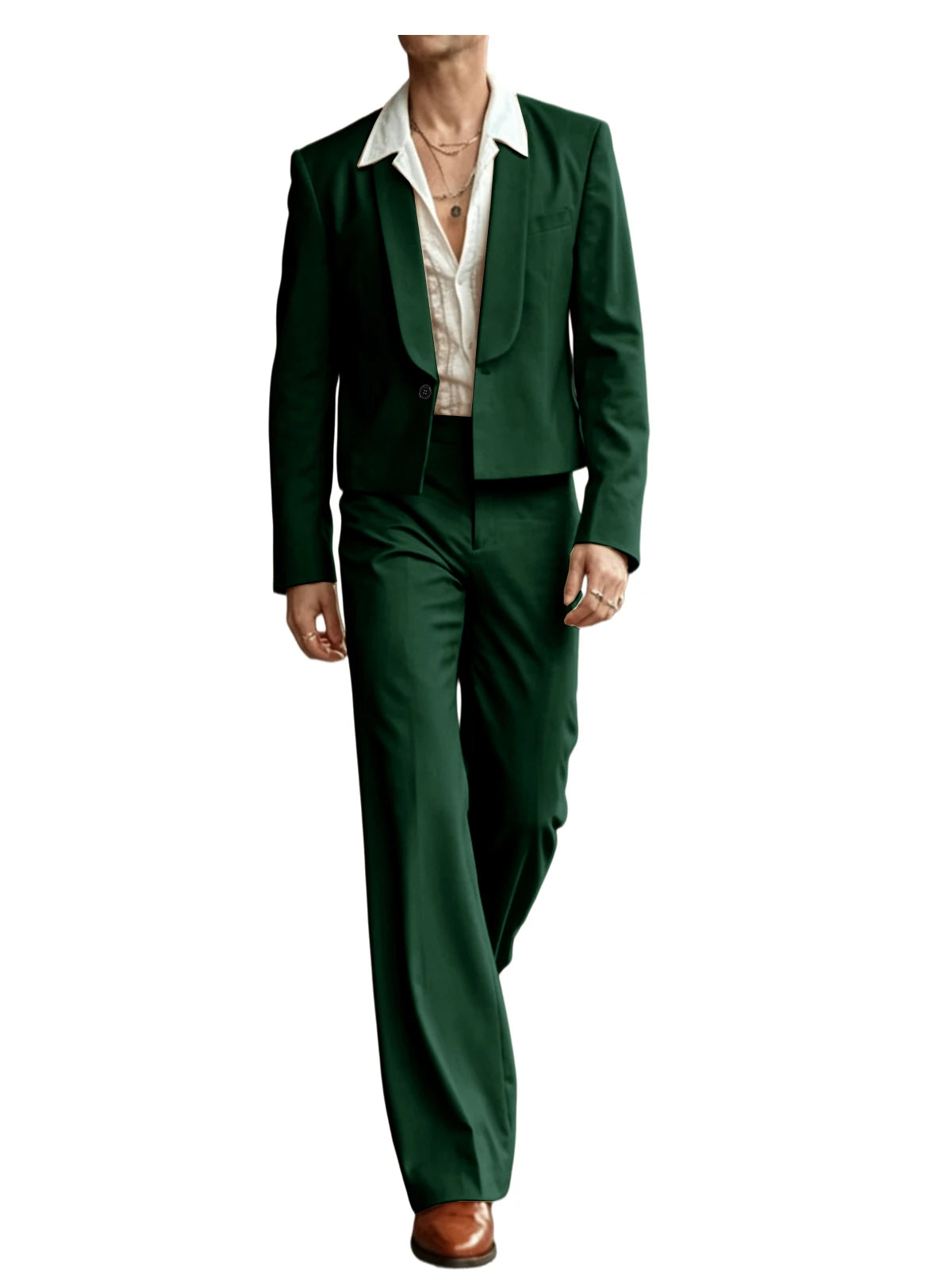 Costume 2 Pièces Homme Blazer Court Col Châle + Pantalon Évasé Taille Haute Style Vintage Slim Fit – CLEVI Paris