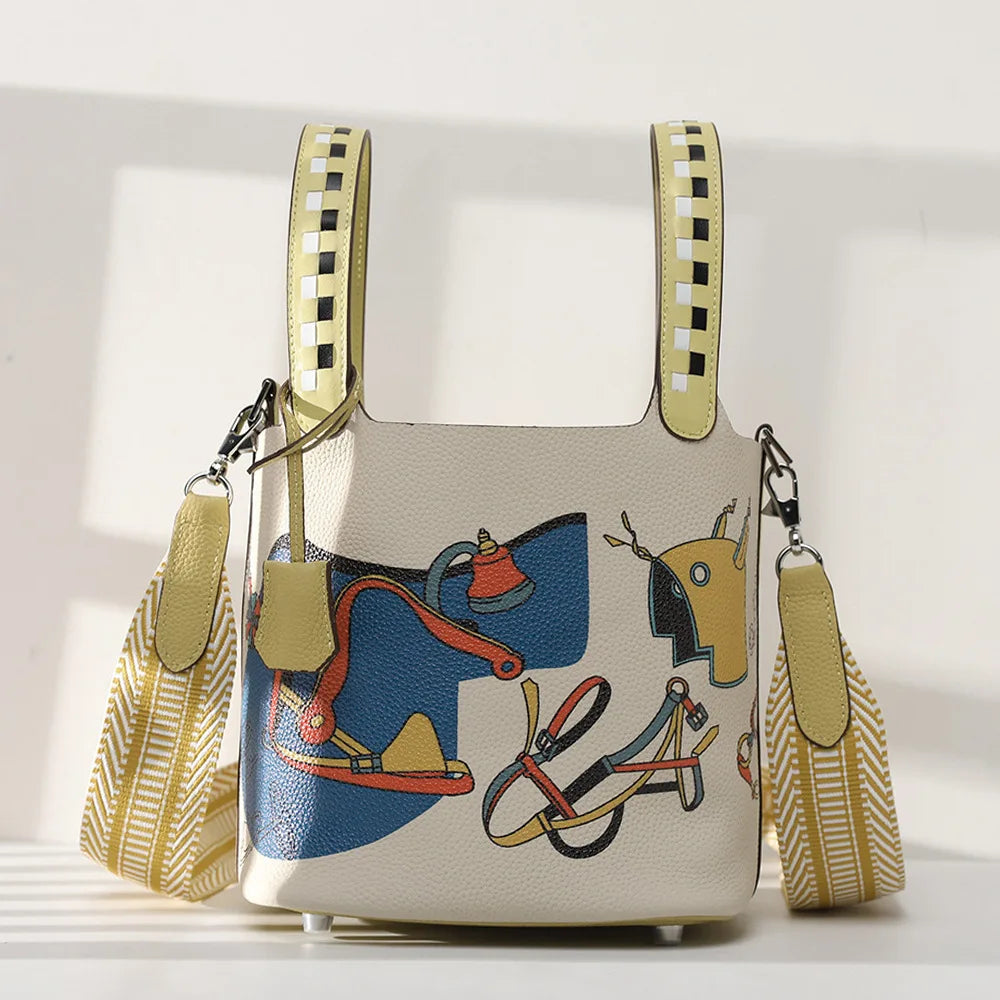 Sac Seau Cuir Véritable Femme Motif Peinture – CLEVI Paris