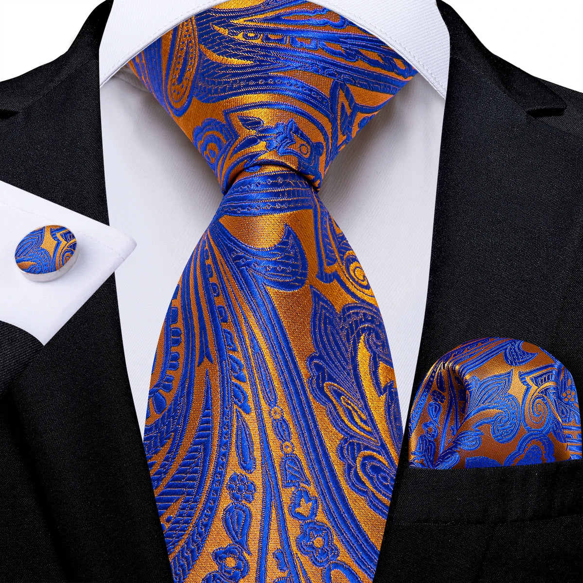 Coffret cravate homme paisley, pochette et boutons – CLEVI Paris