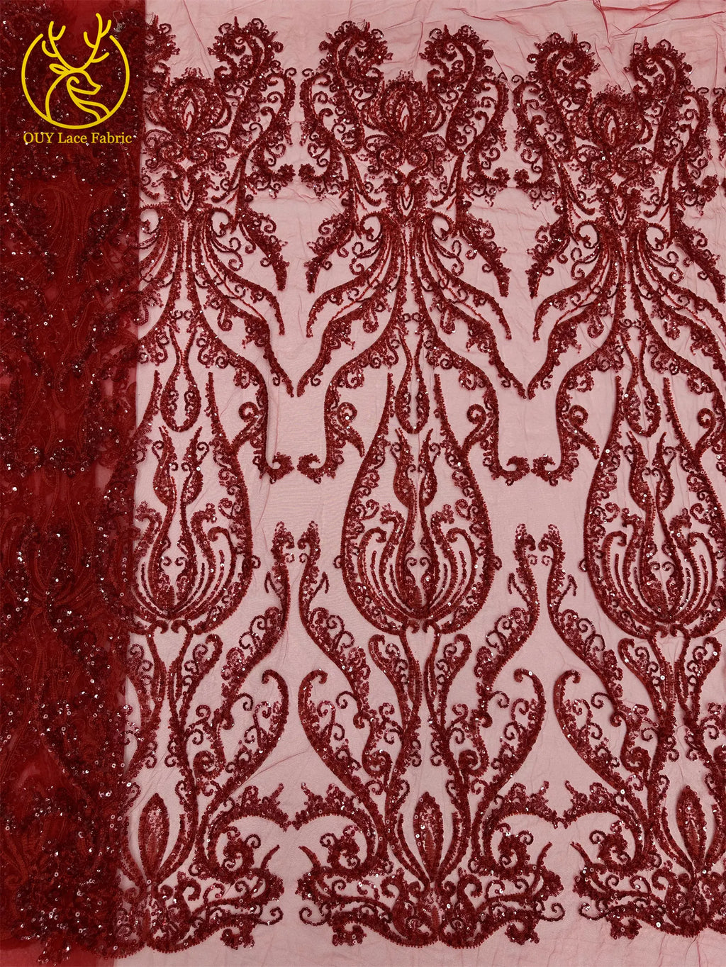 Tissu dentelle brodée à perles et sequins – CLEVI Paris