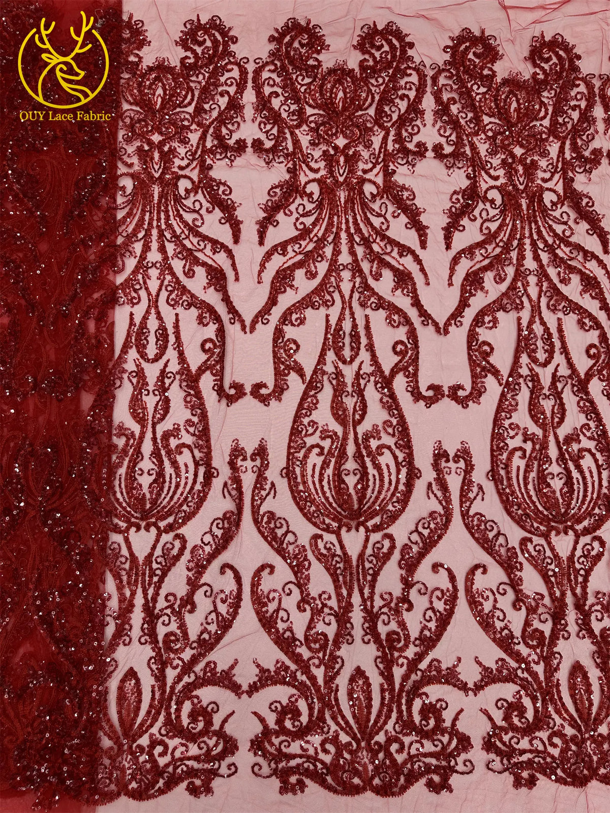 Tissu dentelle brodée à perles et sequins – CLEVI Paris