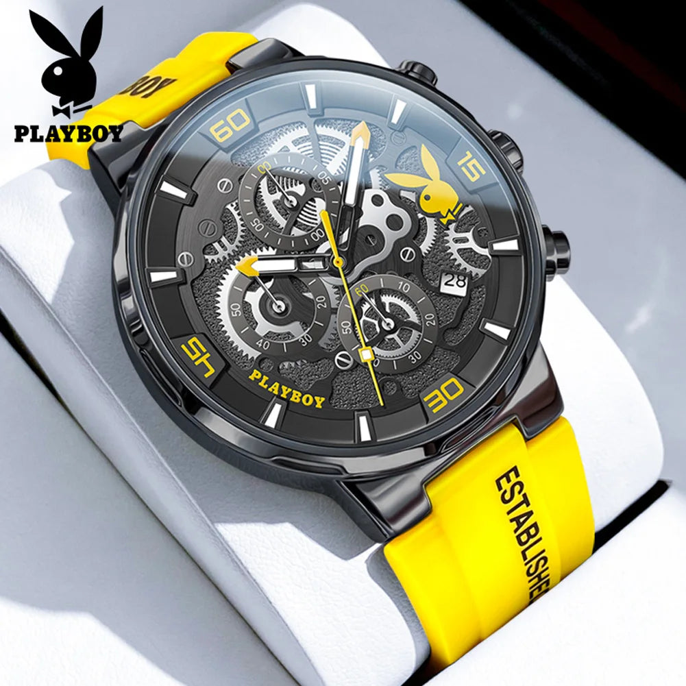 PLAYBOY 3063 Montre Homme Quartz Ronde Calendrier Silicone Coffret 30M – CLEVI Paris