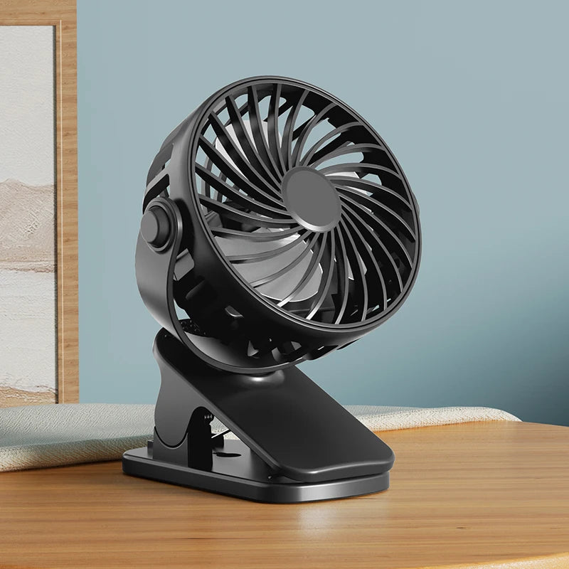 Ventilateur à pince rotatif rechargeable USB – CLEVI Paris