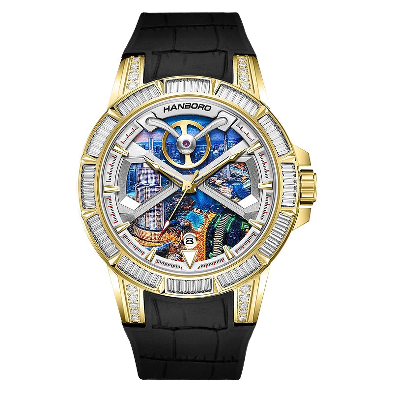 Montre Homme Automatique Collection Dubai Diamants Cadran Givré Hanboro 841 – CLEVI Paris