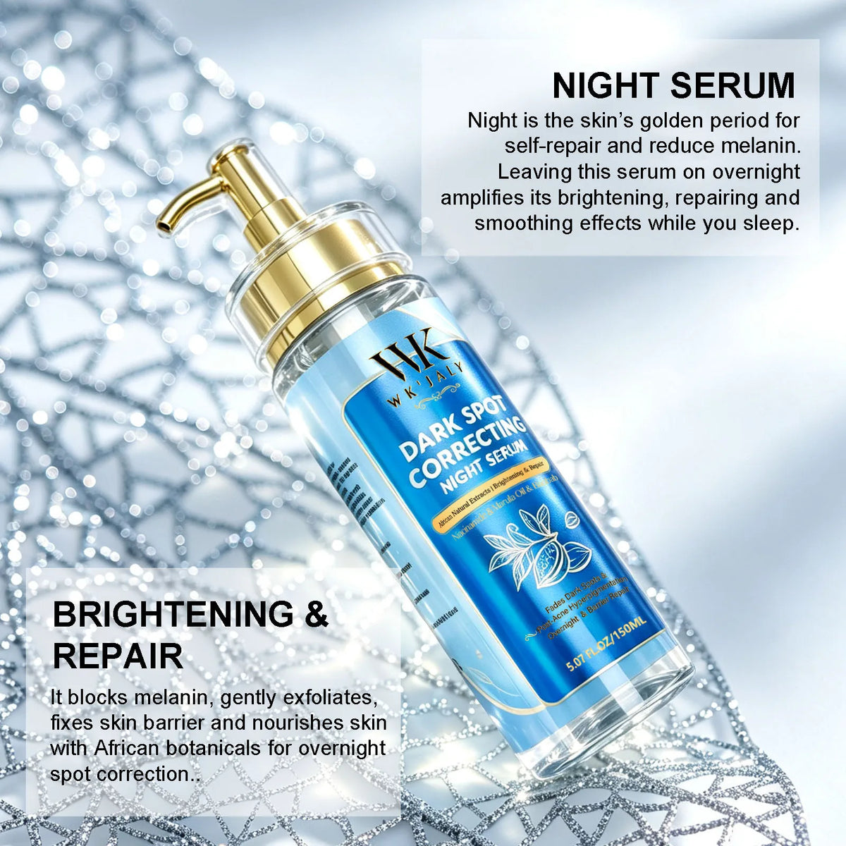 Sérum Nuit Anti-Taches WK'JALY – Éclaircissant, Hydratant & Extraits Africains 150ml – CLEVI Paris
