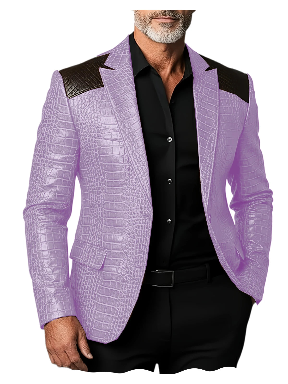 Veste homme en cuir PU crocodile patchwork – CLEVI Paris