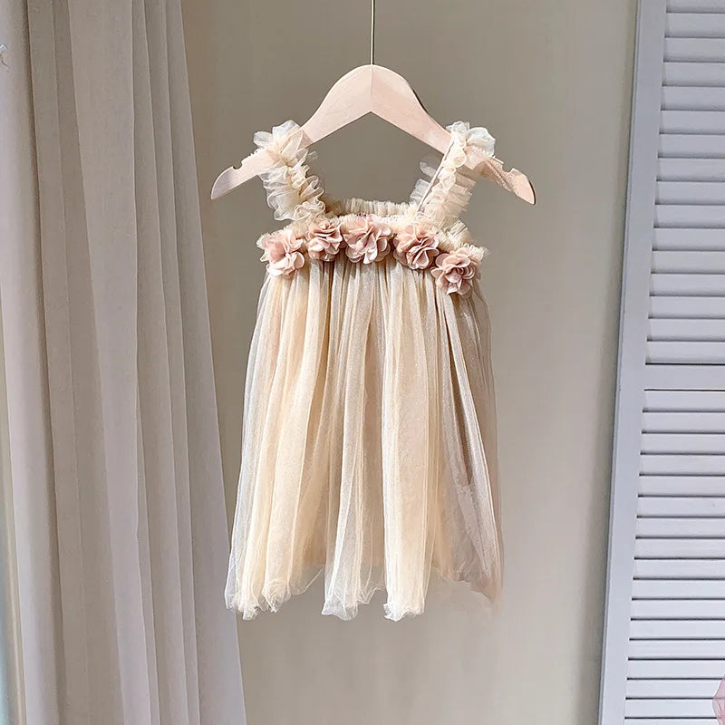 Robe fille en tulle à fleurs 3D – CLEVI Paris