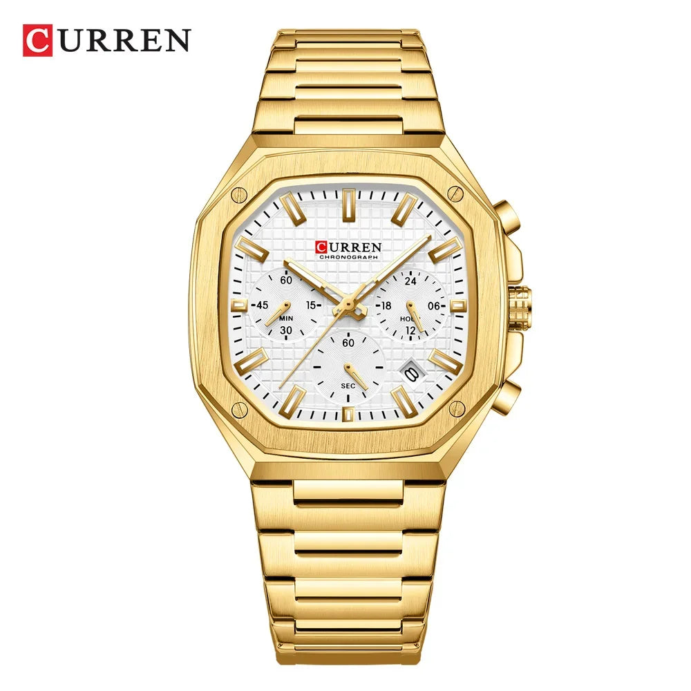 CURREN Montre Quartz Homme Sport Carrée Acier Étanche Chronographe – CLEVI Paris
