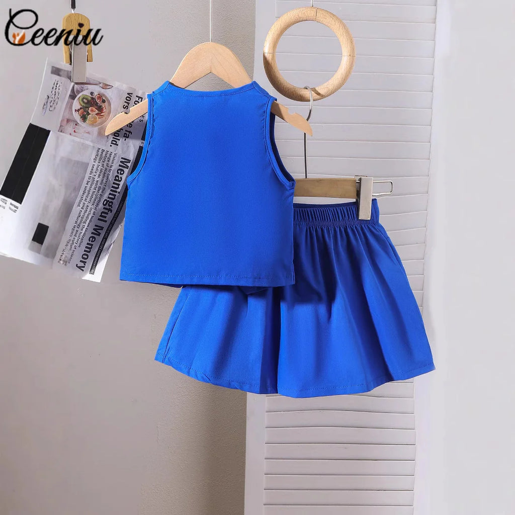 Ensemble fille gilet col V et jupe plissée – CLEVI Paris