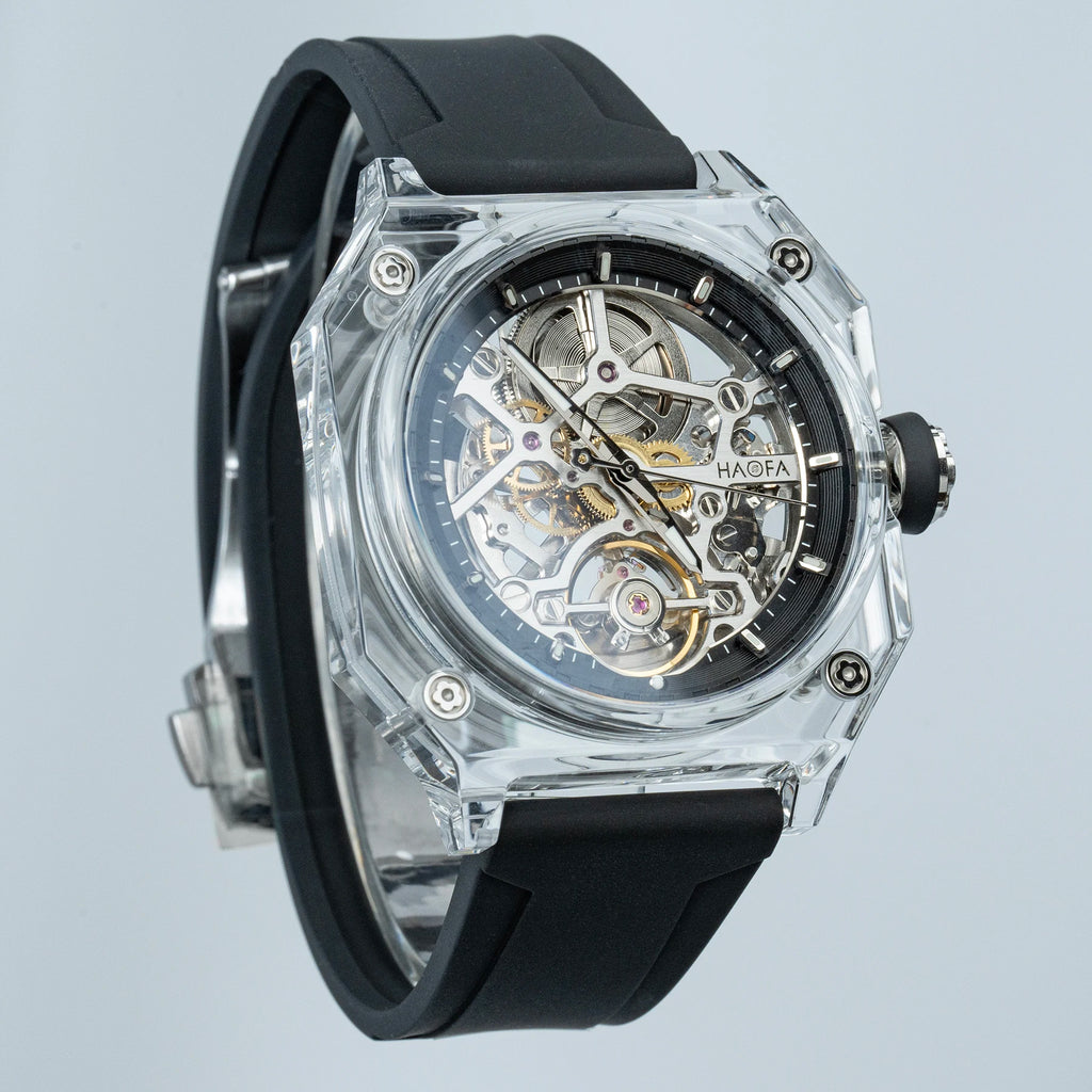 Montre Homme Automatique Squelette Boîtier Cristal Transparent Double Face Lumineux Haofa 2208 – CLEVI Paris