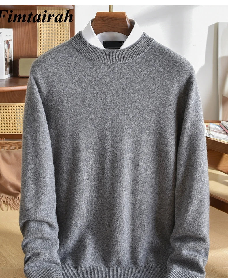 Pull homme en cachemire uni col rond – CLEVI Paris