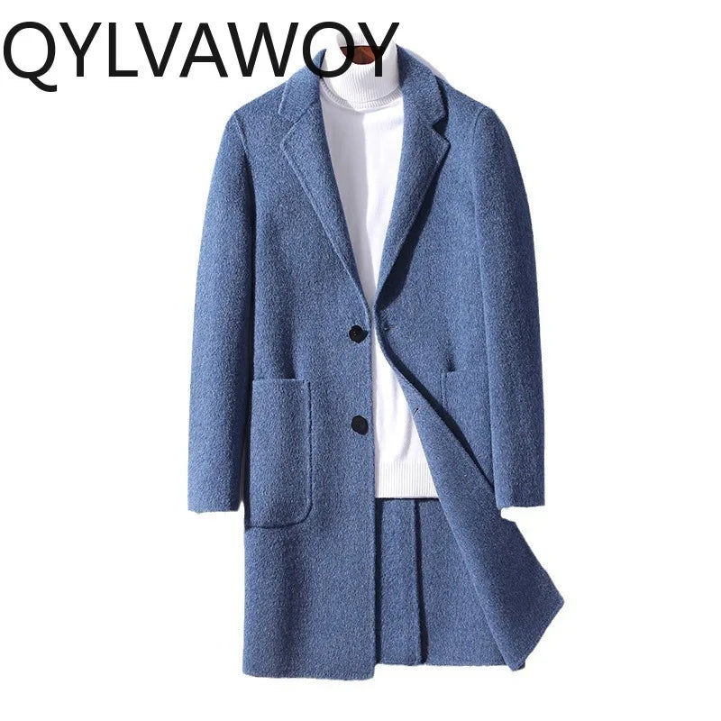 Manteau homme bleu en laine et alpaga – CLEVI Paris