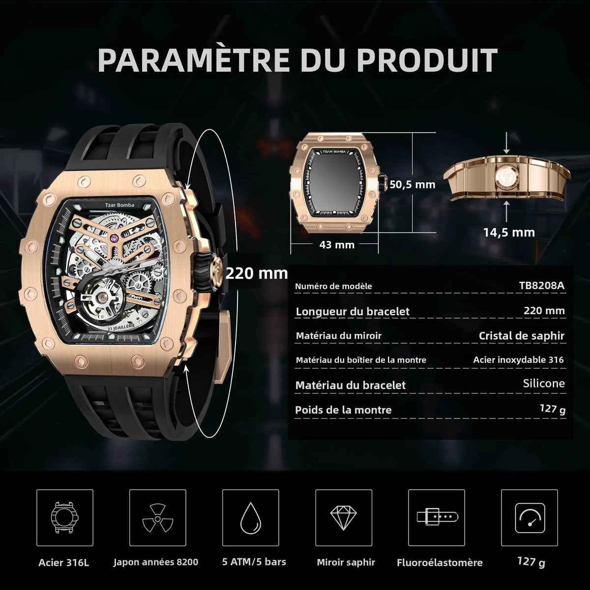 Montre mécanique TSAR BOMBA TB8208A – CLEVI Paris